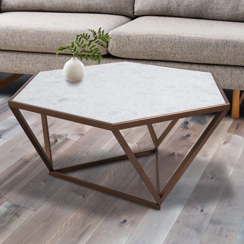 Most Recently Released Faux White Marble And Metal Coffee Tables Within Brayden Studio® Carrara White Marble Stainless Steel Coffee Table (View 6 of 10)