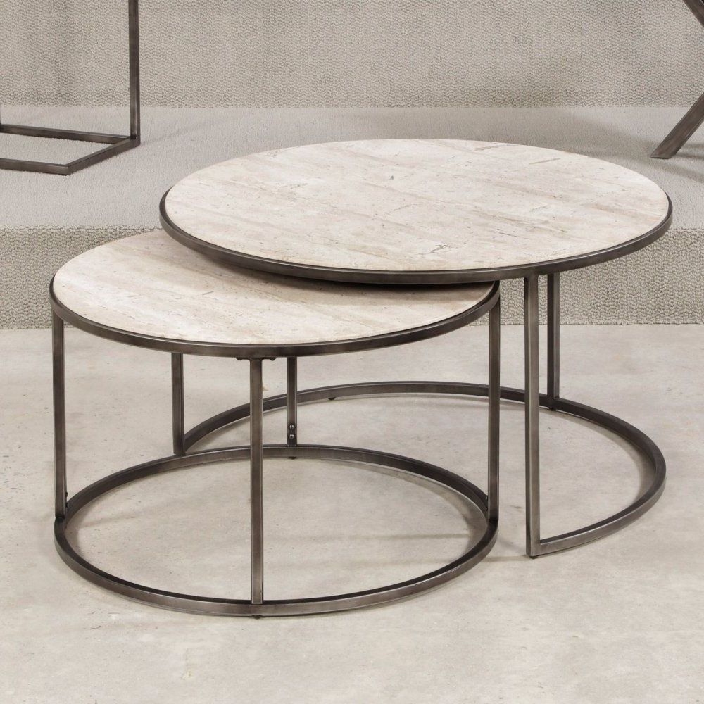 Most Recently Released Hammary Modern Basics Round Cocktail Table – Natural Travertine Regarding Nesting Cocktail Tables (View 3 of 10)