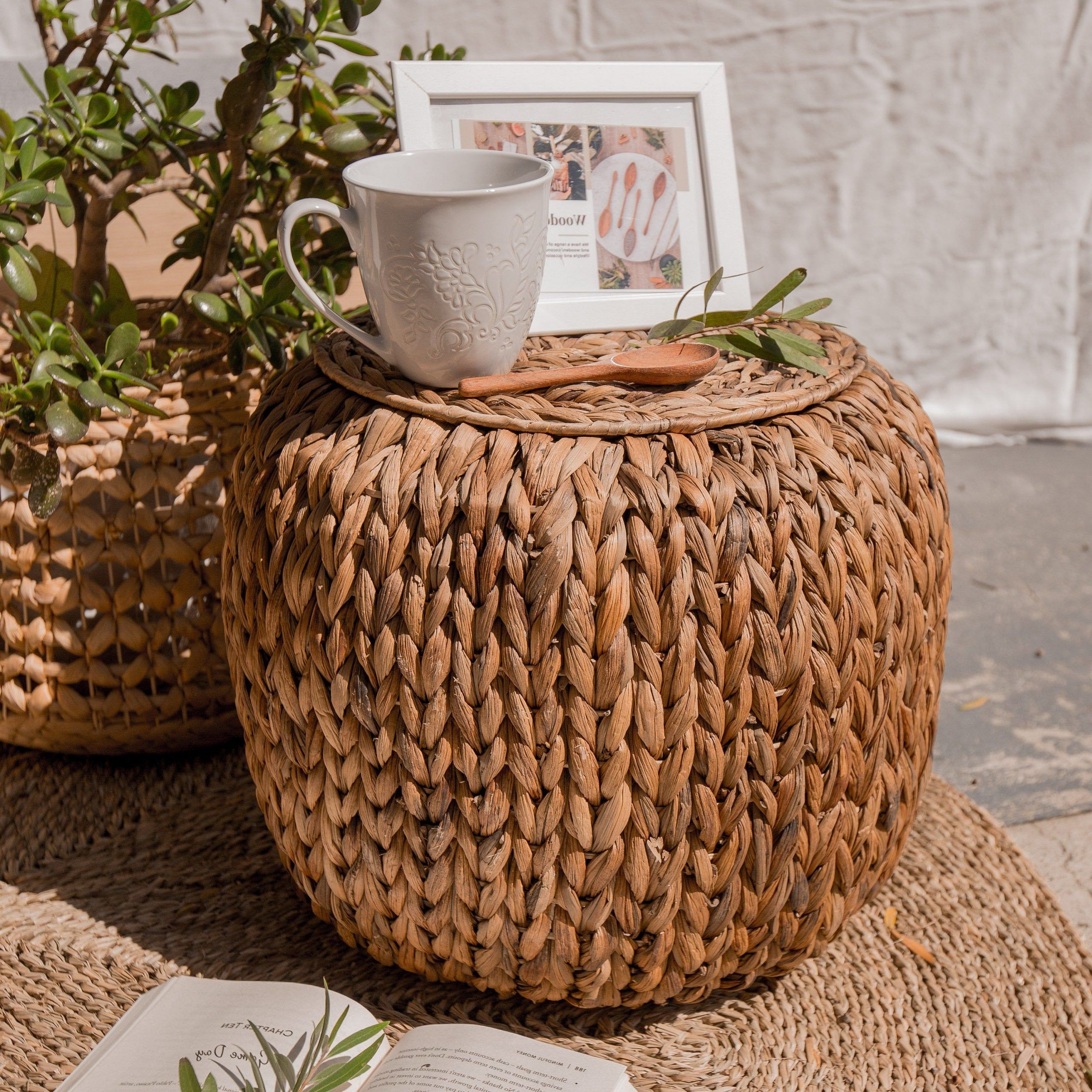 Most Recently Released Hand Woven Rattan Storage Barrel, Seagrass Ottoman With Lid, Natural In Traditional Hand Woven Pouf Ottomans (View 1 of 10)