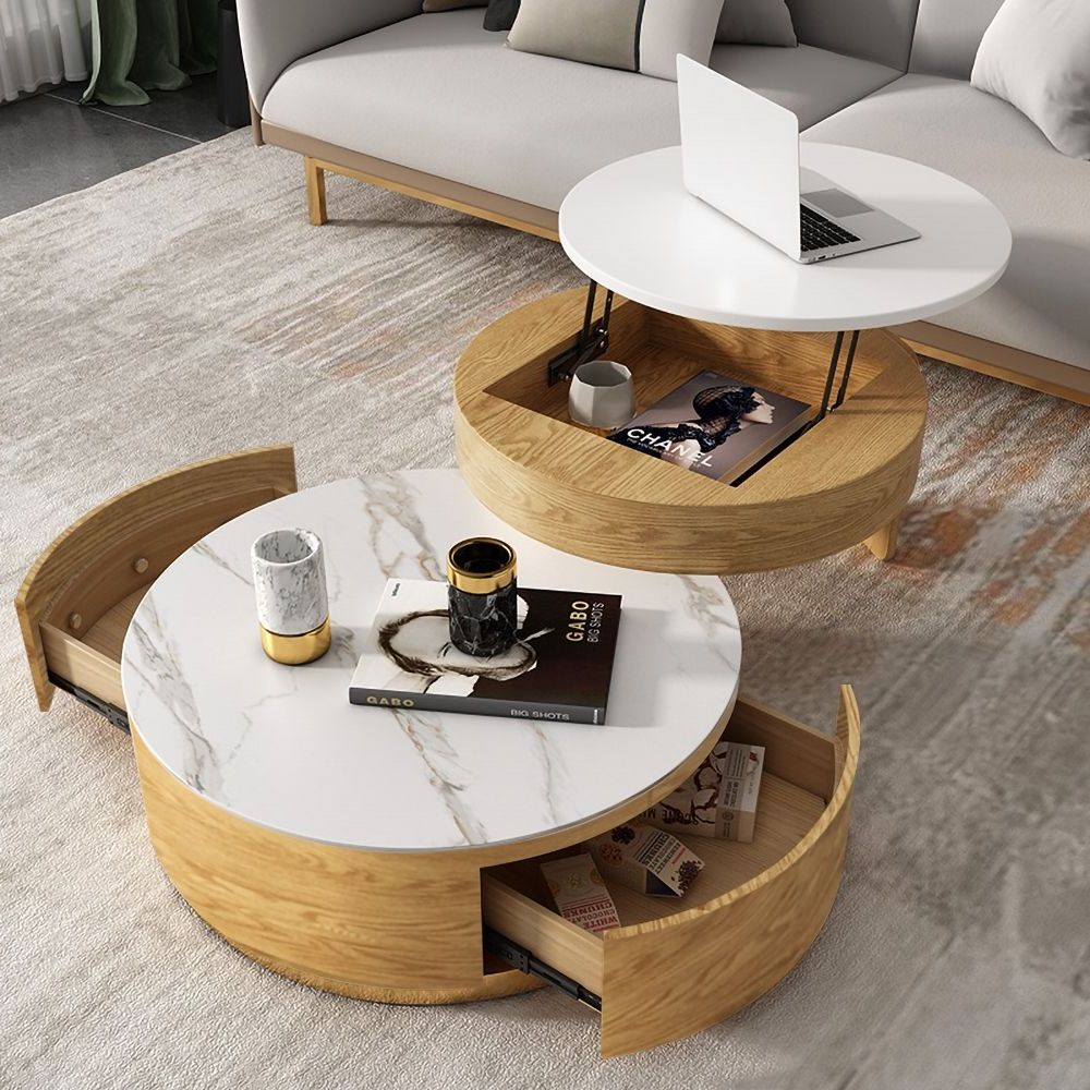 Most Recently Released Modern Round Coffee Table With Storage Lift Top Wood & Stone Coffee Intended For Black Wood Storage Coffee Tables (View 4 of 10)