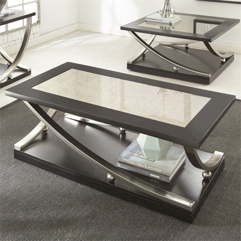 Most Recently Released Silver Coffee Tables For Steve Silver Ramsey Mirrored Top Coffee Table With Casters In Ebony (View 6 of 10)