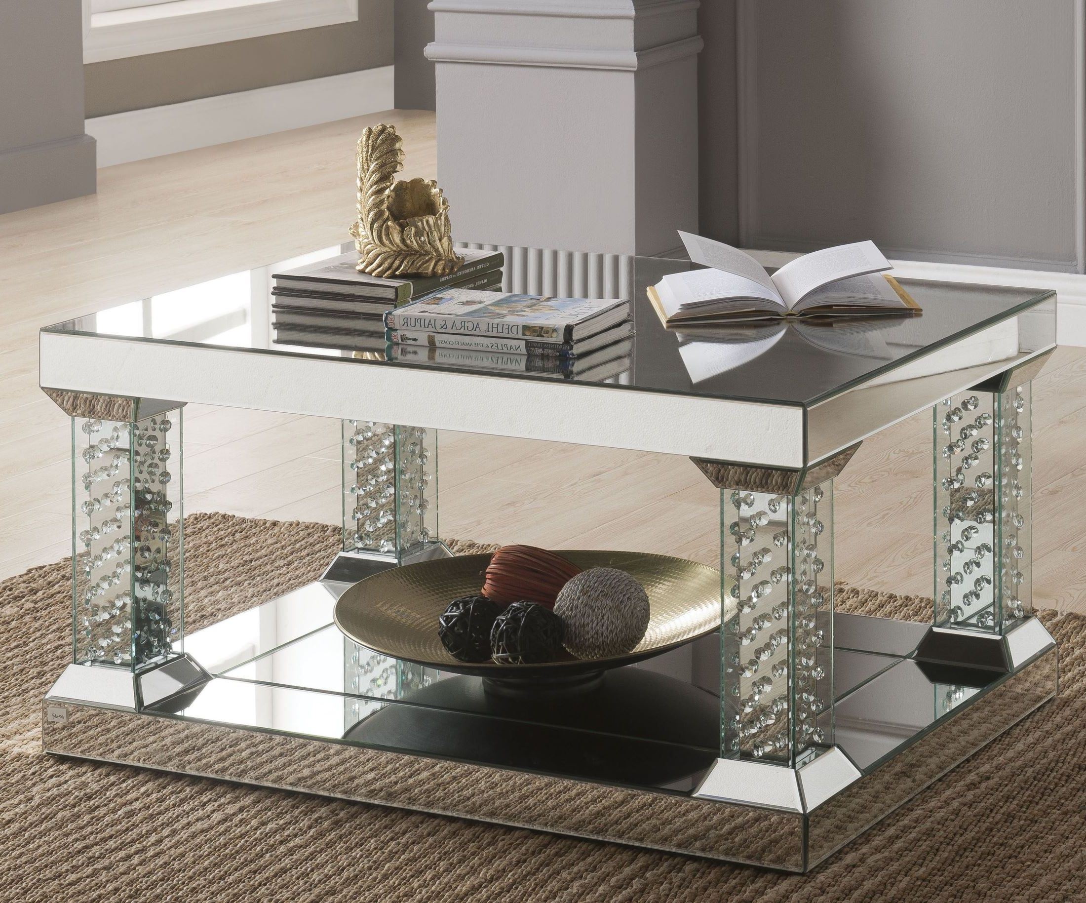 Most Up To Date Acme Nysa Mirrored And Faux Crystals Coffee Table – Nysa Collection: 5 Within Mirrored Coffee Tables (View 2 of 10)