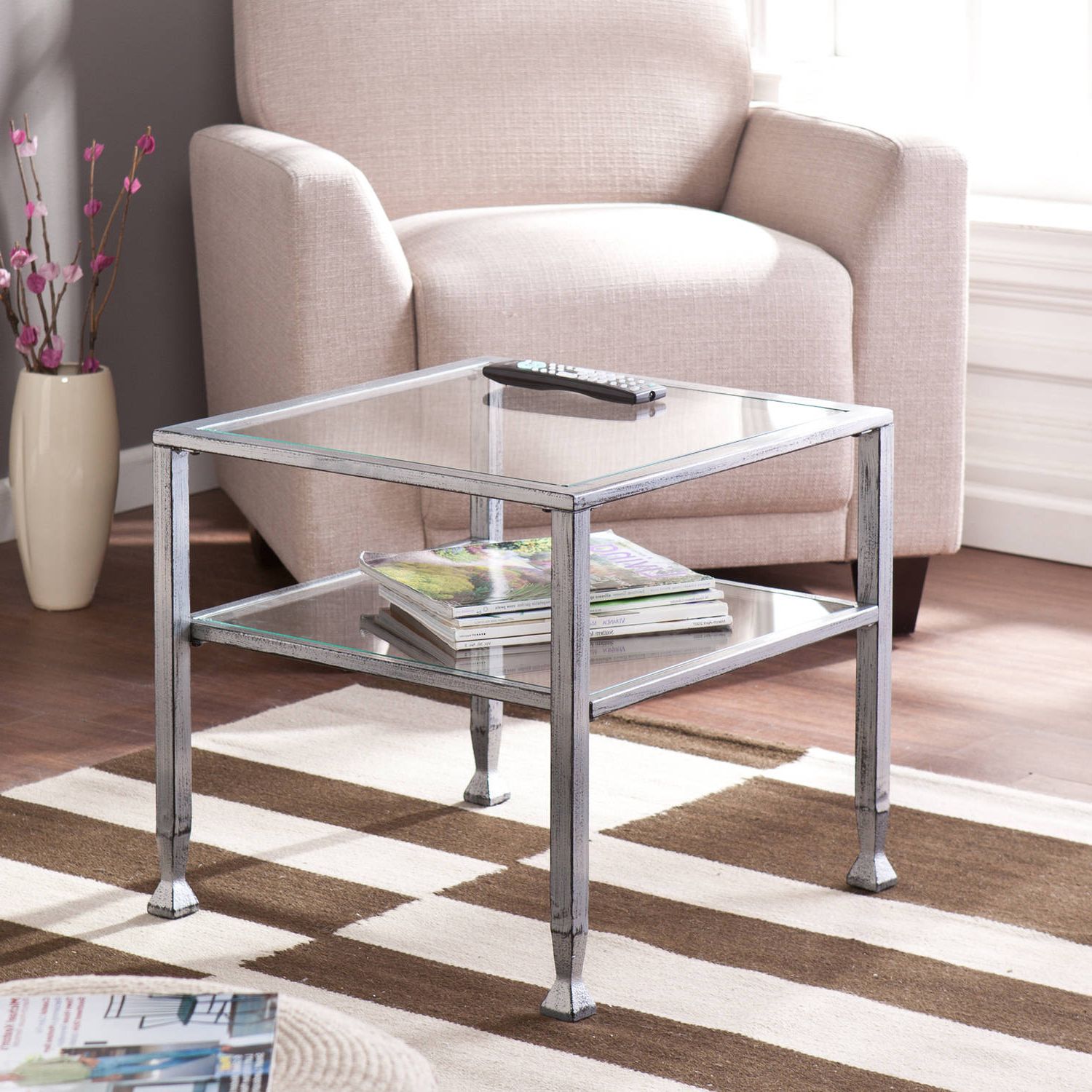 Most Up To Date Antique Silver Aluminum Coffee Tables In Blundell Metal/glass Cocktail Table, Silver With Black Distressing (View 8 of 10)