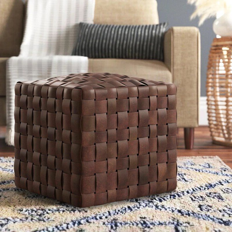 Most Up To Date Beige Solid Cuboid Pouf Ottomans For 19'' Genuine Leather Square Cube Ottoman In  (View 3 of 10)