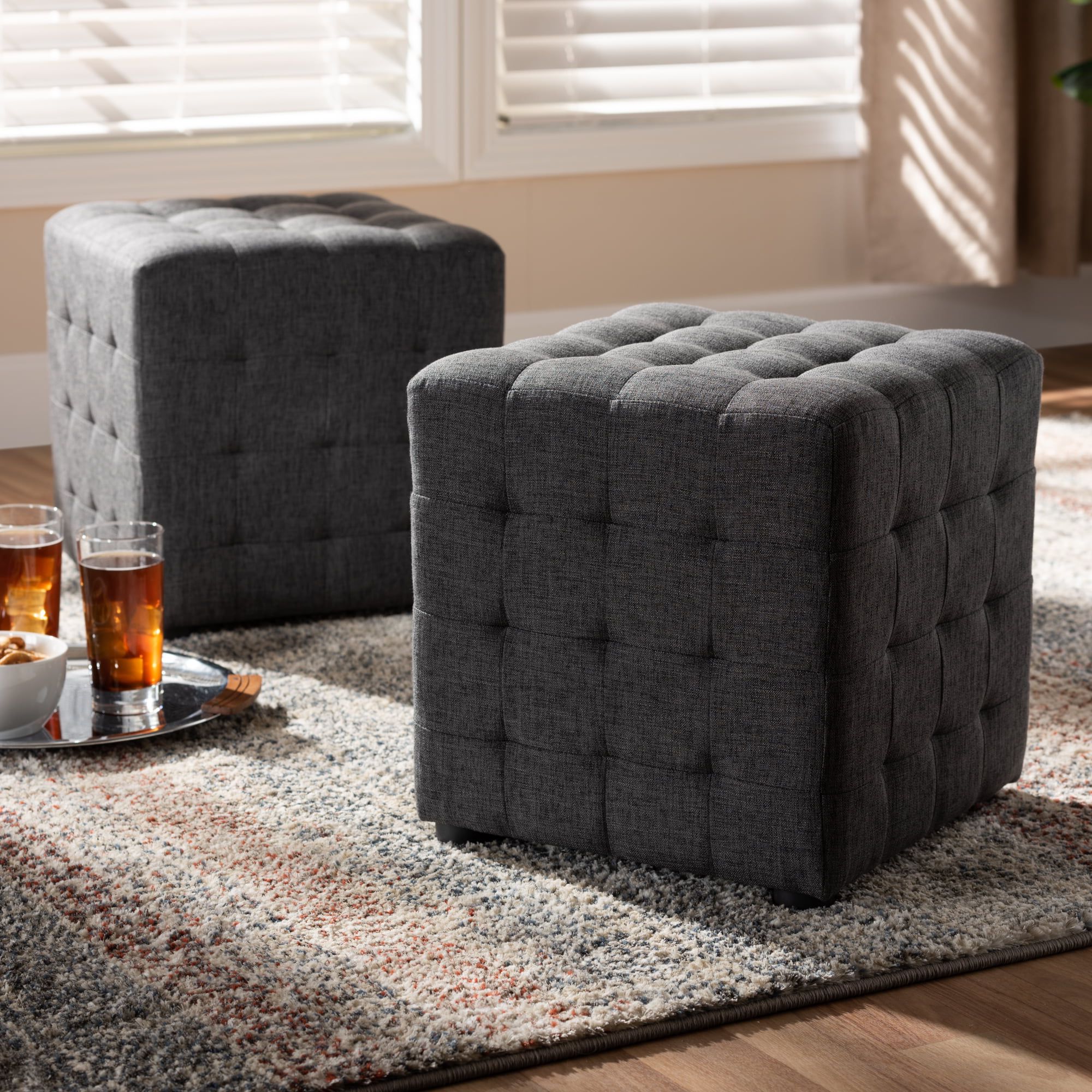 Most Up To Date Brown And Gray Button Tufted Ottomans Pertaining To Baxton Studio Elladio Modern And Contemporary Dark Grey Fabric (View 4 of 10)