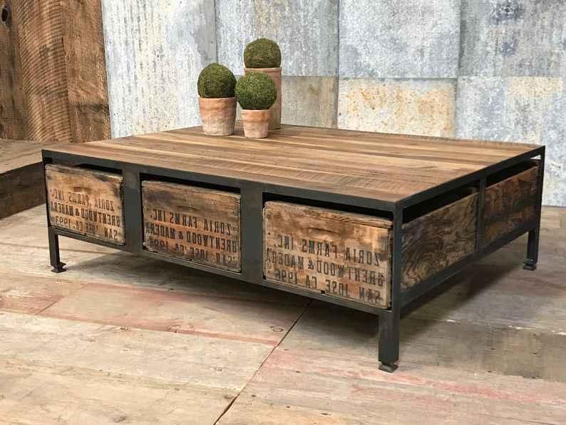 Most Up To Date Brown Wood And Steel Plate Coffee Tables Throughout 3 Zoria Crate Industrial Coffee Table With Metal Plates (View 10 of 10)