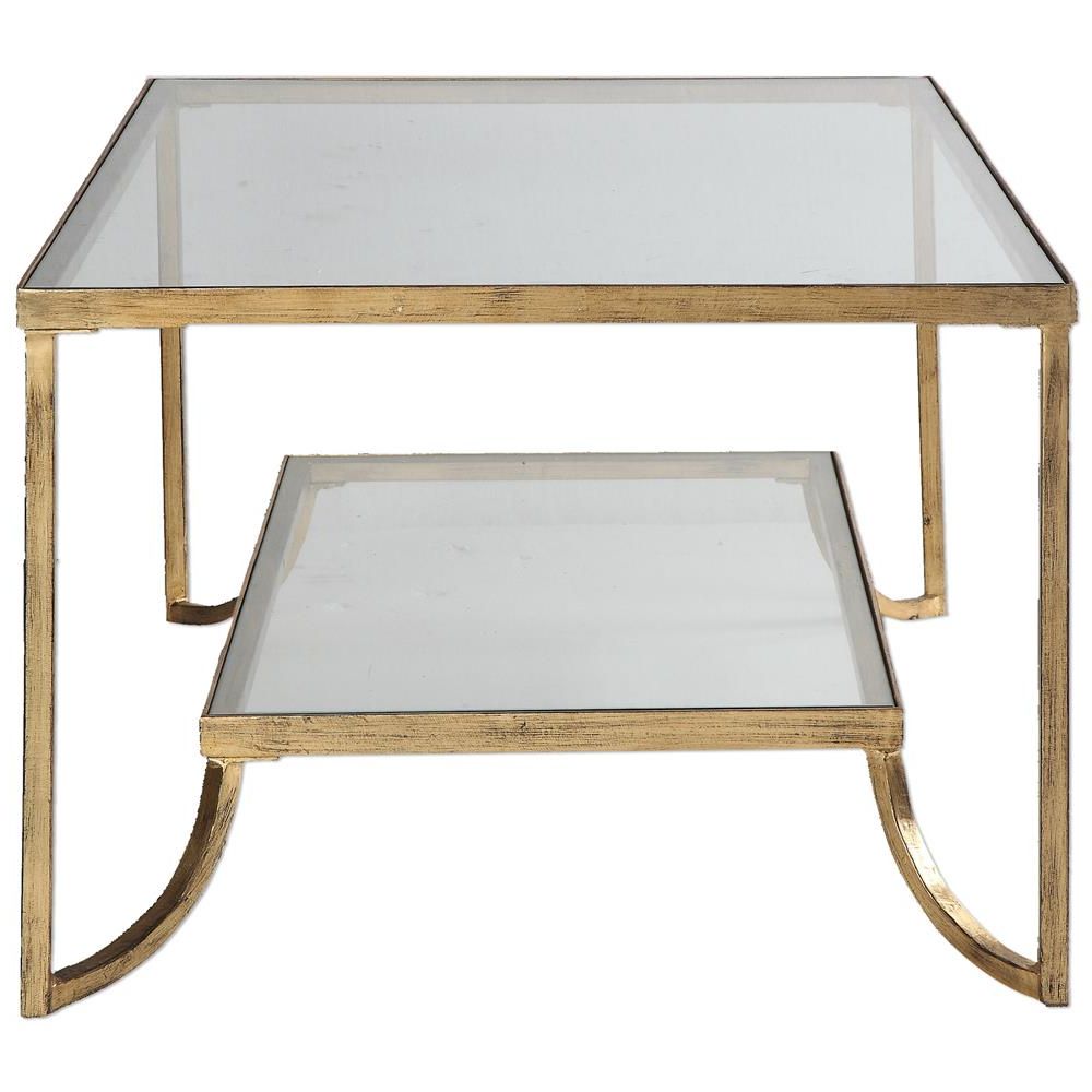 Most Up To Date Glass And Gold Coffee Tables With Madox Modern Classic Antique Gold Leaf Glass Rectangular Coffee Table (View 7 of 10)