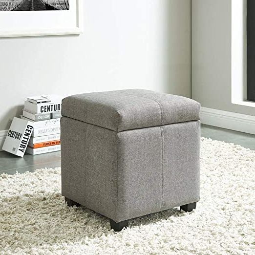 Most Up To Date Gray And Beige Solid Cube Pouf Ottomans Throughout Amazon: Luxurious Transitional Fabric Small Square Ottoman Bench (View 9 of 10)