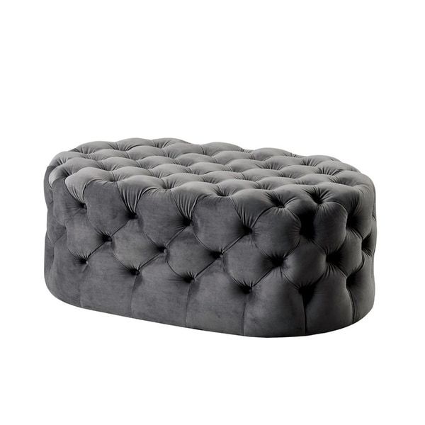 Most Up To Date Gray Fabric Tufted Oval Ottomans With Regard To Shop Traditional Style Flannelette Upholstered Oval Button Tufted (View 9 of 10)