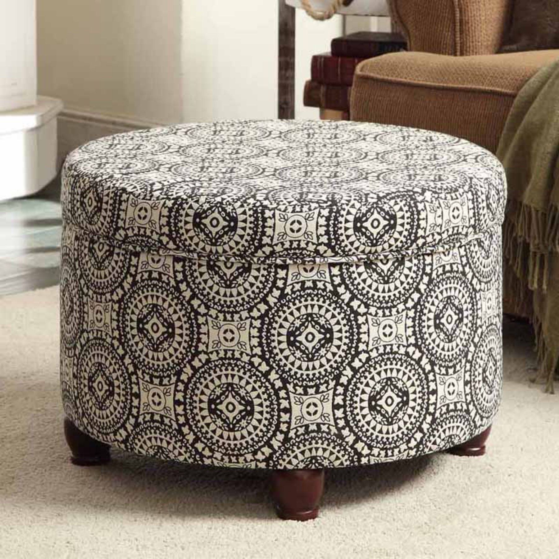 Most Up To Date Green Fabric Square Storage Ottomans With Pillows Intended For Kinfine Medallion Storage Ottoman (View 2 of 11)