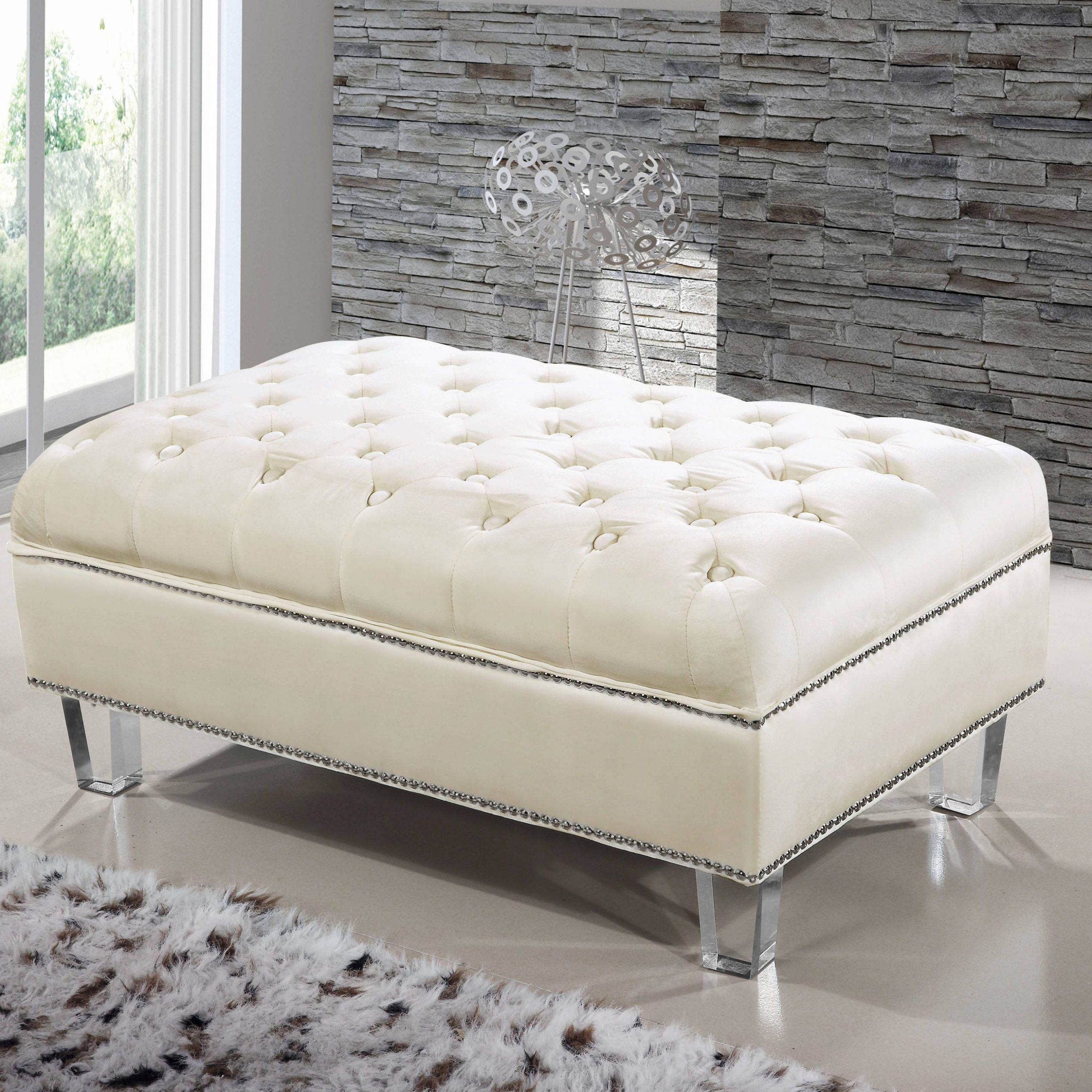 Most Up To Date Meridian Furniture Lucas Cream Velvet Ottoman (View 10 of 10)