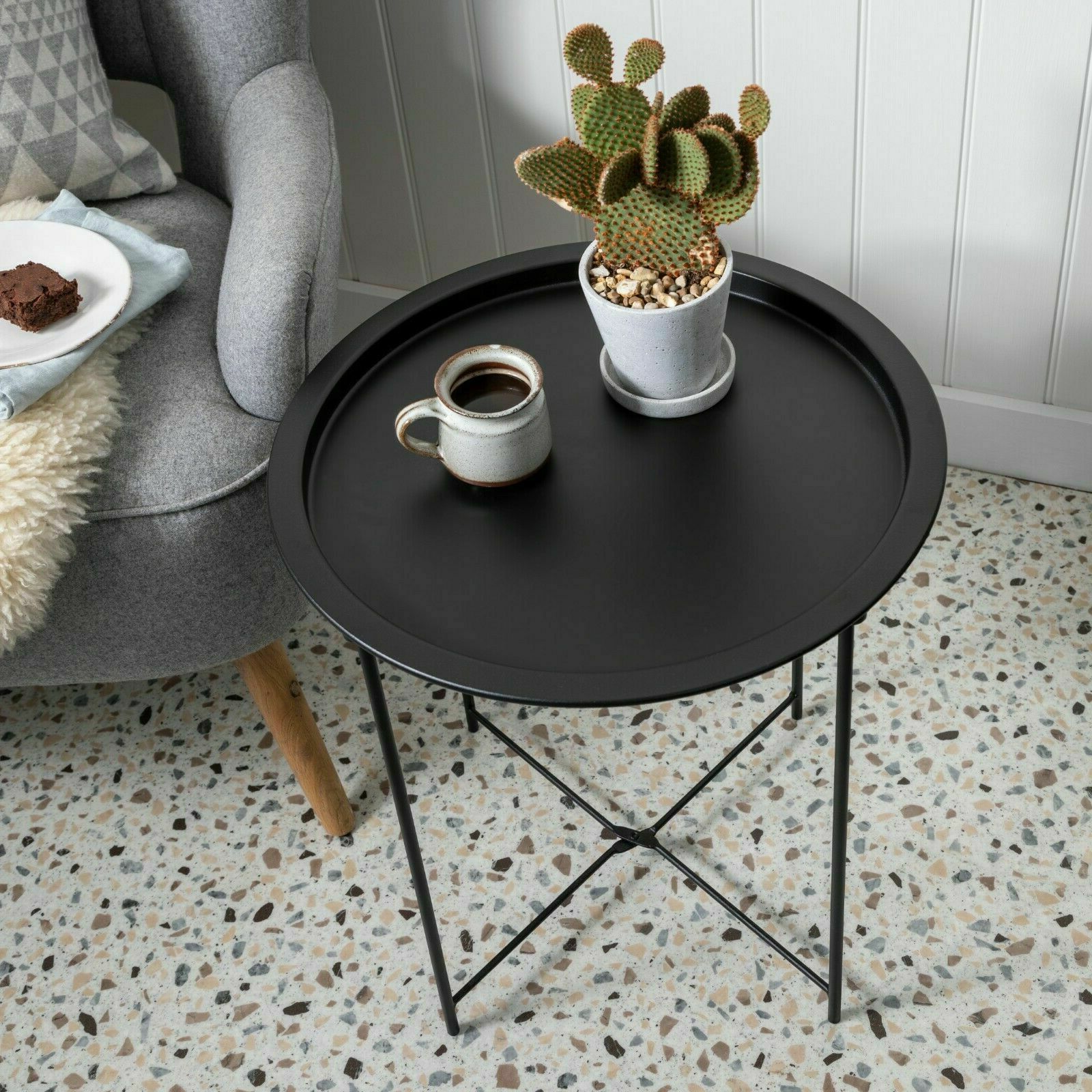 Most Up To Date Modern Side Table Round Metal Tray Portable Small Coffee Night Stand Inside Brown Wood And Steel Plate Coffee Tables (View 4 of 10)