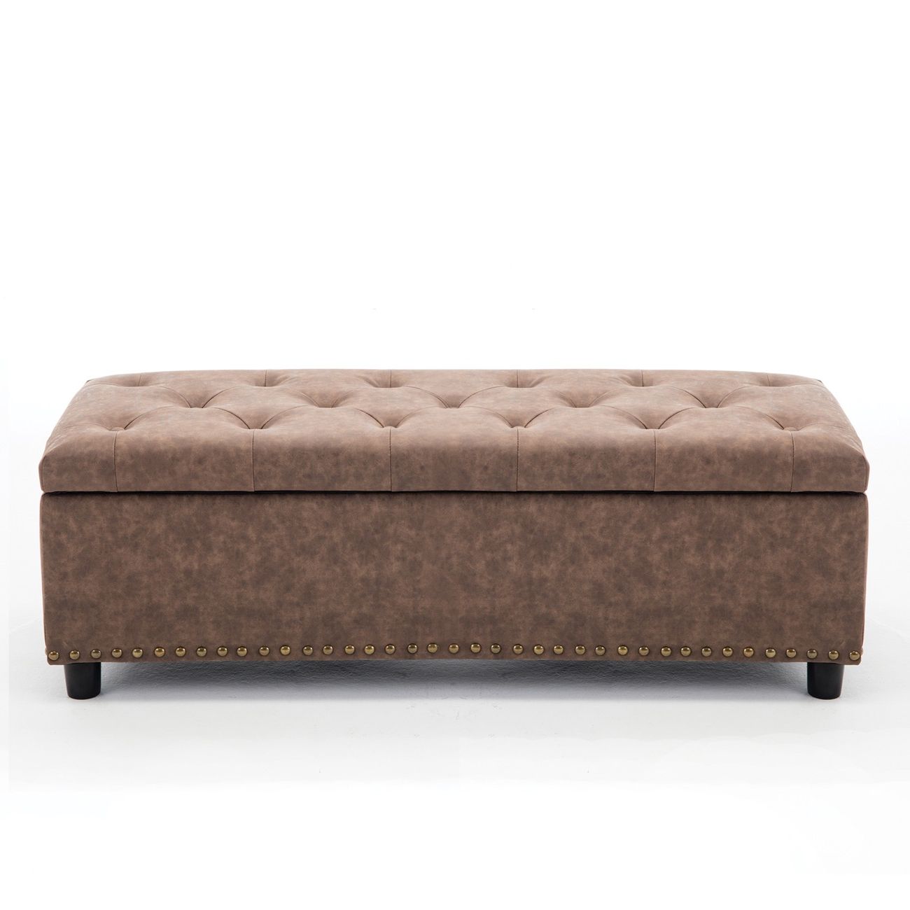 Most Up To Date Orange Tufted Faux Leather Storage Ottomans Regarding Belleze 48" Upholstered Faux Leather Bedroom Storage Ottoman Tufted (View 10 of 10)
