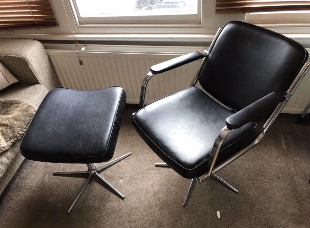 Most Up To Date Retro Vintage Danish Faux Leather Chrome Swivel Lounge 70s 80s Chair In Chrome Swivel Ottomans (View 1 of 10)