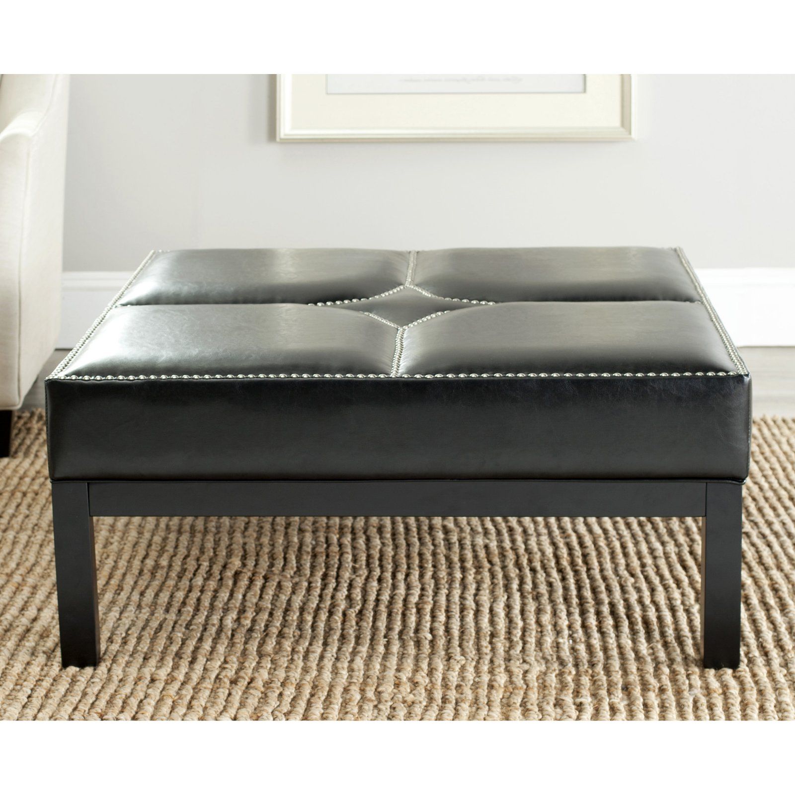 Most Up To Date Safavieh Terrence Leather Cocktail Ottoman – Walmart – Walmart Within Black White Leather Pouf Ottomans (View 8 of 10)