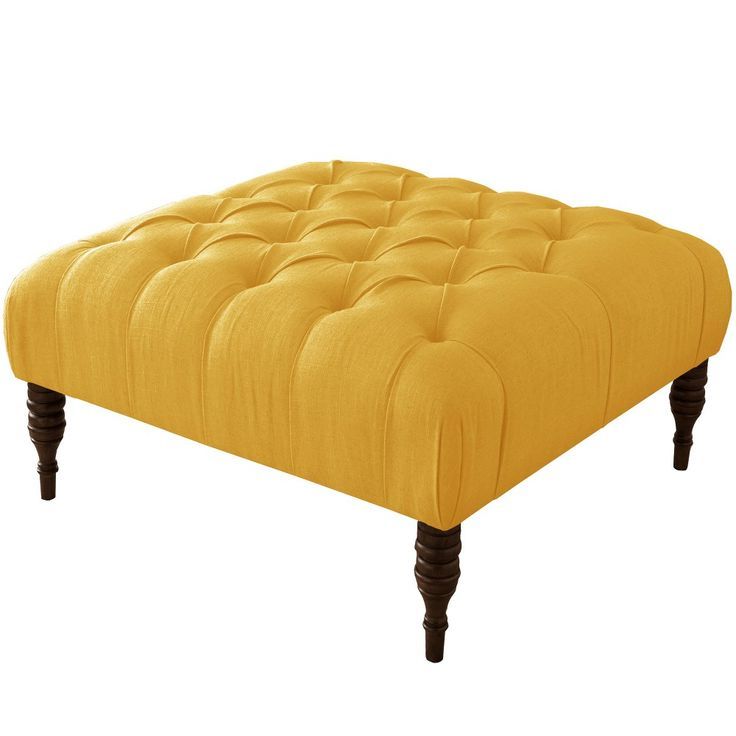 Most Up To Date Skyline Custom Upholstered Tufted Square Ottoman Linen French Yellow Inside French Linen Black Square Ottomans (View 1 of 10)