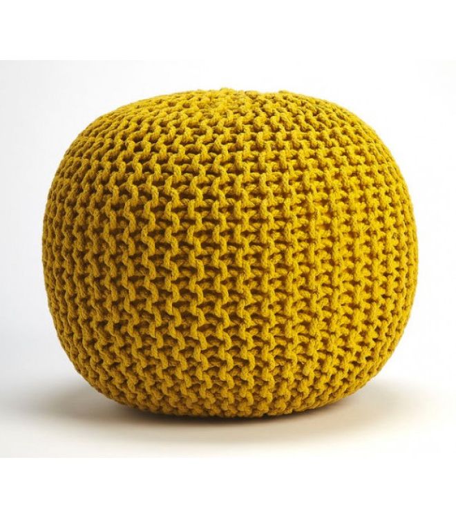 Most Up To Date Textured Yellow Round Pouf Ottomans Pertaining To Jute Woven Yellow Round Ottoman Pouf (View 1 of 10)