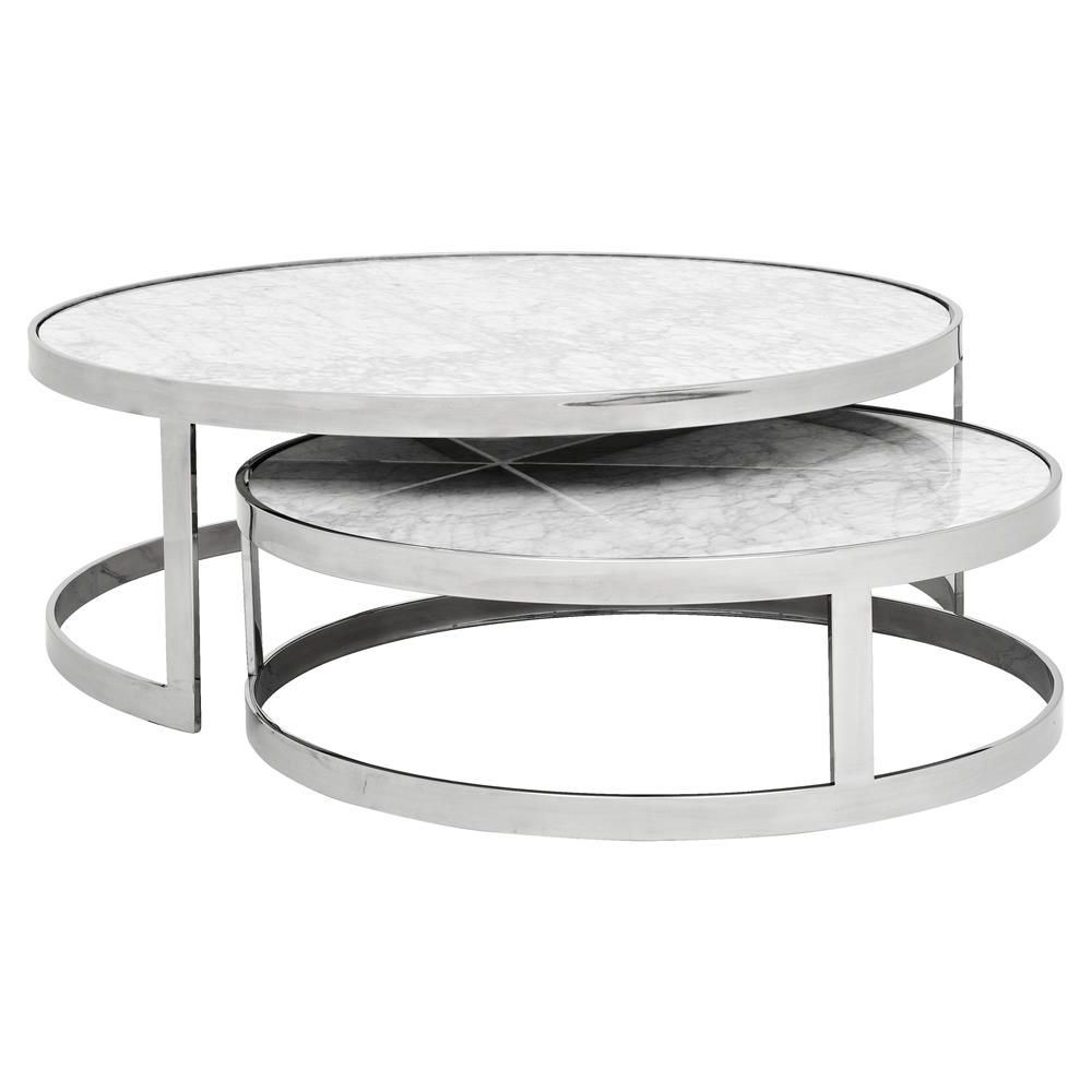 Most Up To Date White Stone Coffee Tables For Eichholtz Fletcher Modern Classic White Marble Top Round Nesting Round (View 1 of 10)