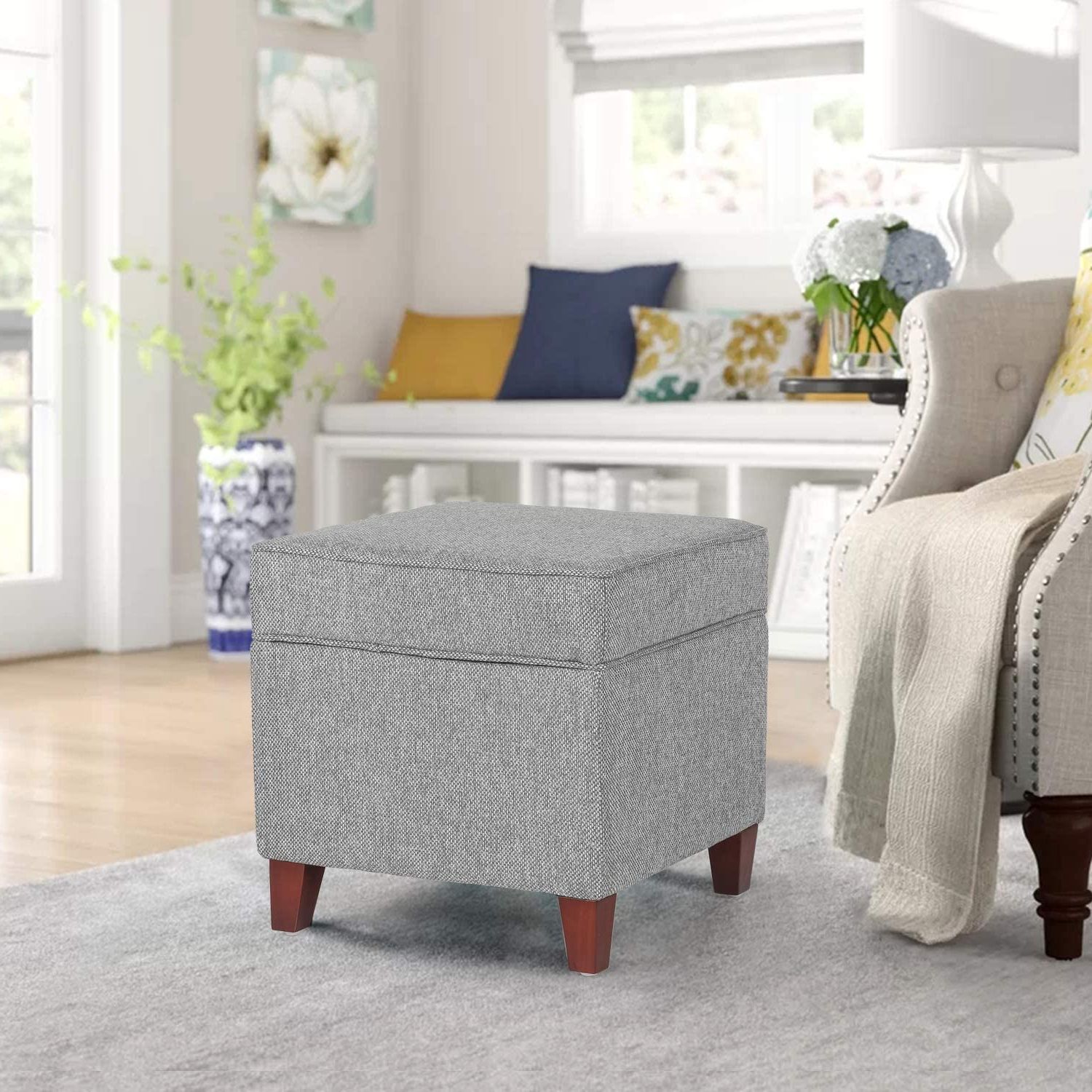 Natural Fabric Square Ottomans Regarding Most Up To Date Homebeez 17'' Square Ottoman With Storage  Small Storage Ottoman Foot (View 5 of 10)