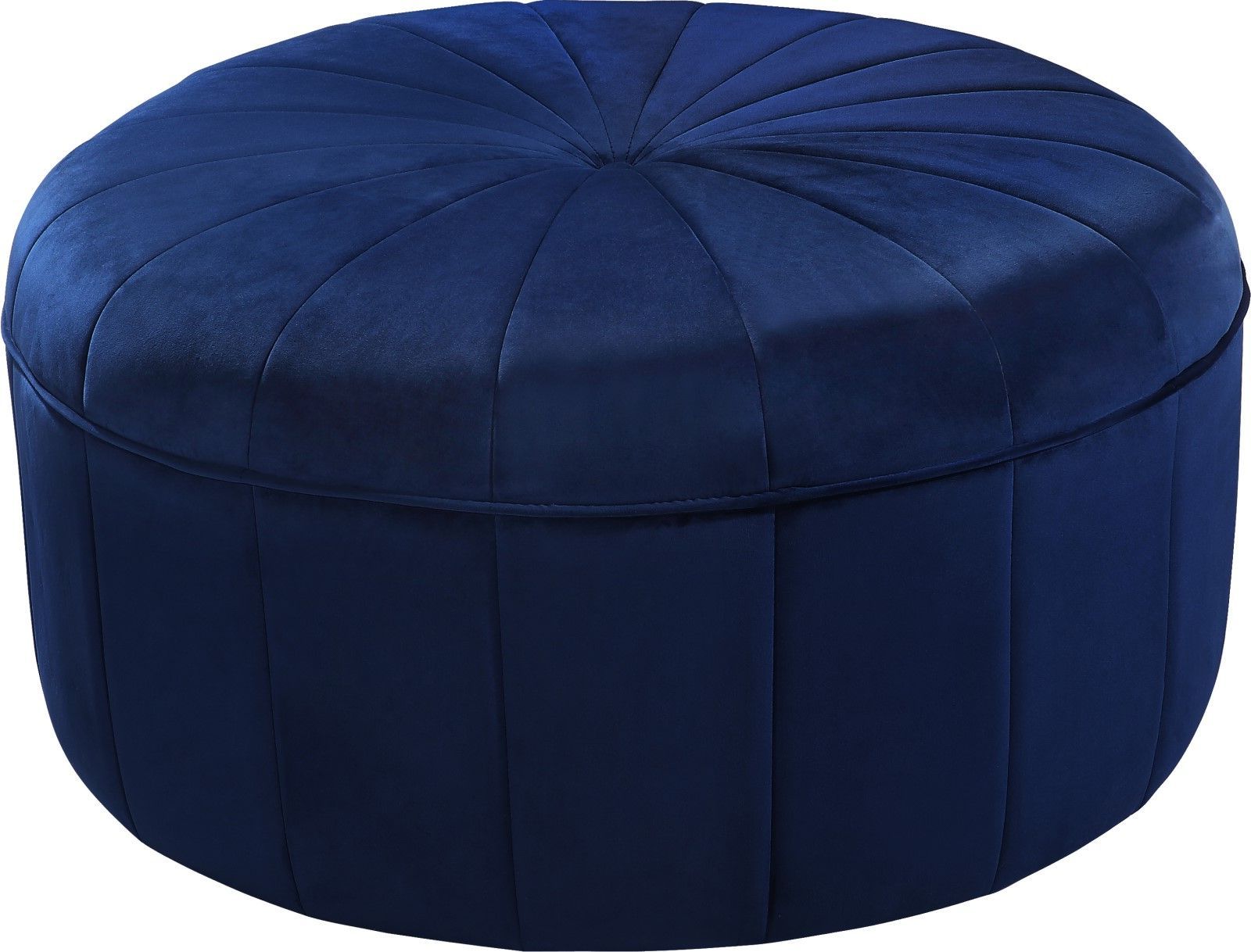 Navy Velvet Fabric Benches With Regard To Current Thane Contemporary Round Ottoman Bench In Navy Blue Channel Tufted Velvet (View 2 of 10)