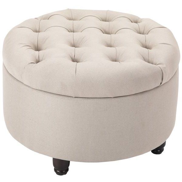 Neutral Beige Linen Pouf Ottomans For Well Known Homcom Round Linen Fabric Storage Ottoman Footstool With Removable Lid (View 3 of 10)