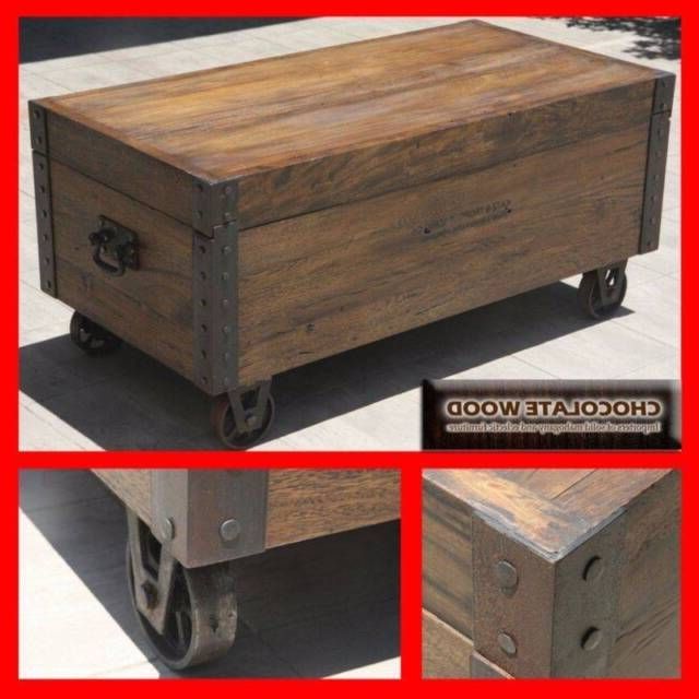 New Antique Walnut Coffee Table Box Cart Storage Chest (View 3 of 10)
