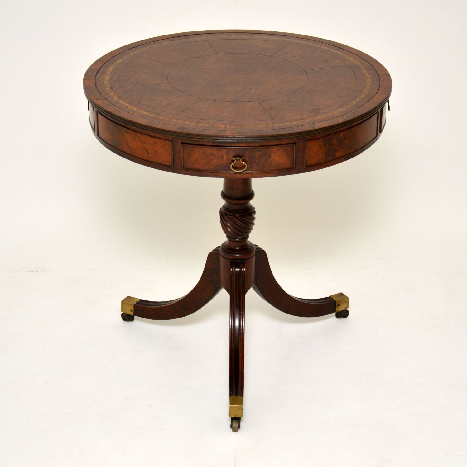 Newest Antique Mahogany Leather Top Revolving Drum Table – Marylebone Antiques Within Antique Cocktail Tables (View 6 of 10)