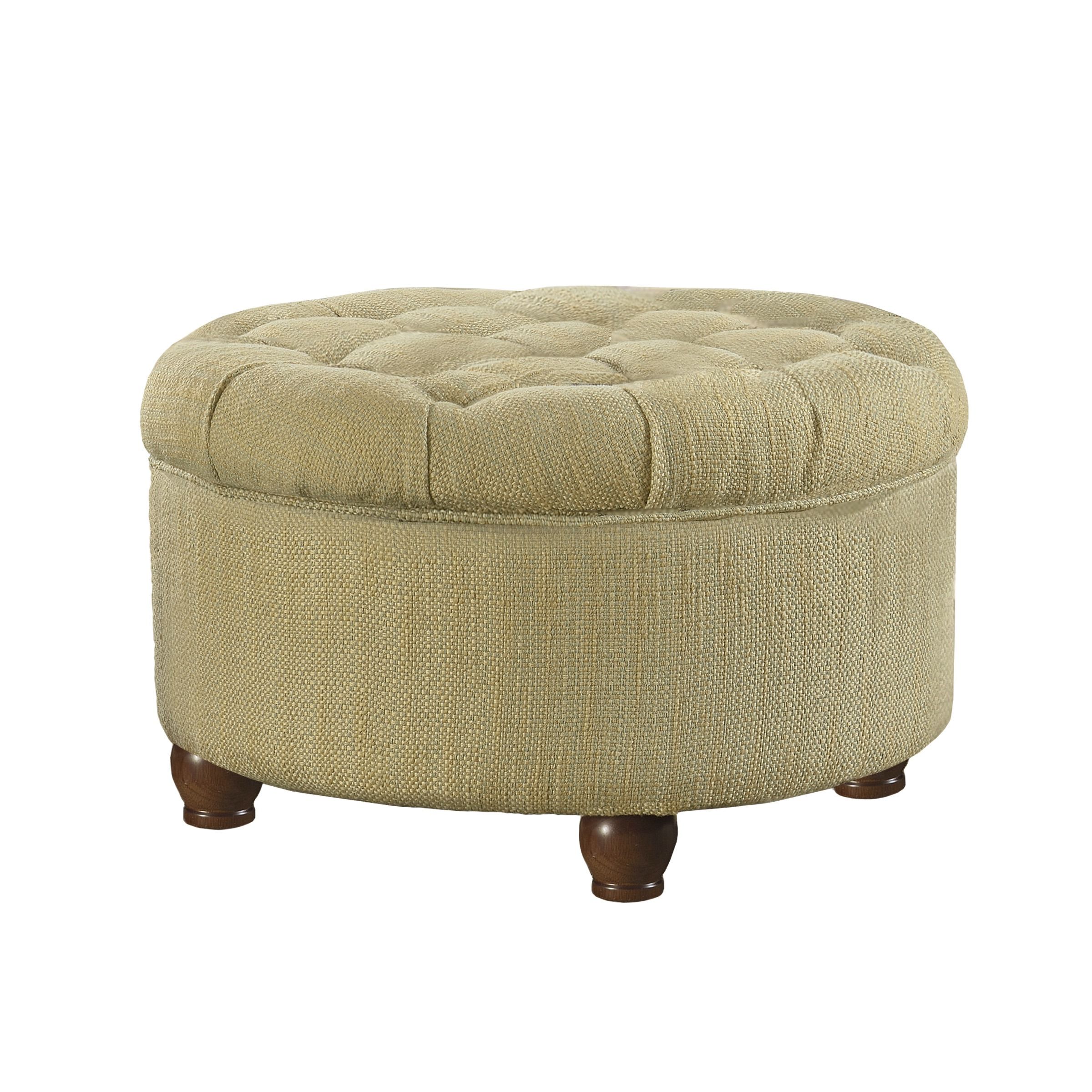 Newest Benzara Fabric Upholstered Wooden Ottoman With Tufted Lift Off Lid Regarding Multi Color Fabric Storage Ottomans (View 4 of 10)