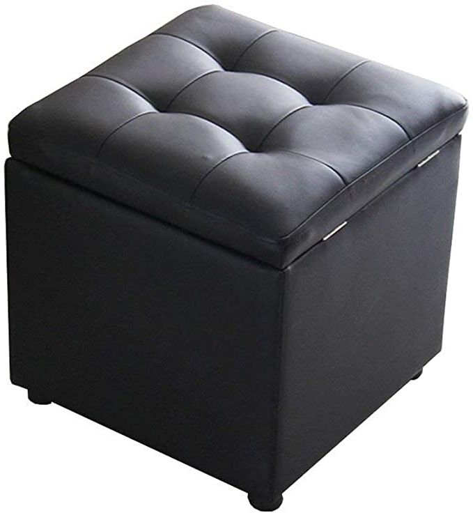 Newest Black Faux Leather Cube Ottomans For Amazon: Ottoman Cube Footrest Seat, Faux Leather, Tufted, Ottoman (View 1 of 10)