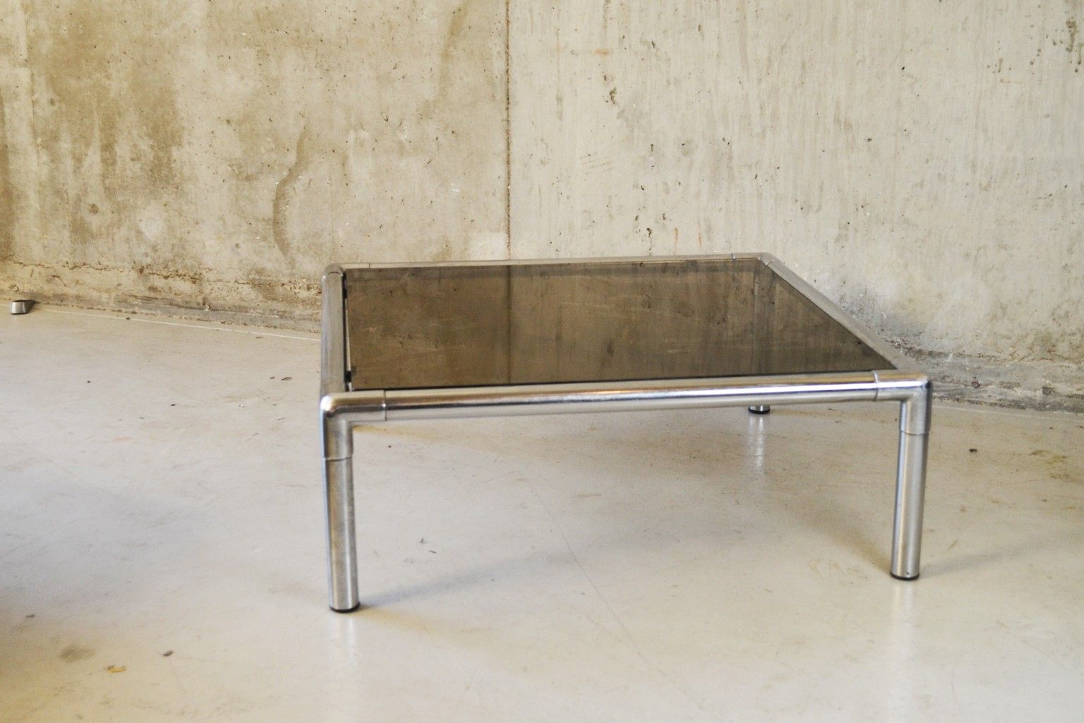 Newest Chrome Coffee Tables Inside Mid Century Chrome And Smoked Glass Square Coffee Table – 1970s (View 10 of 10)