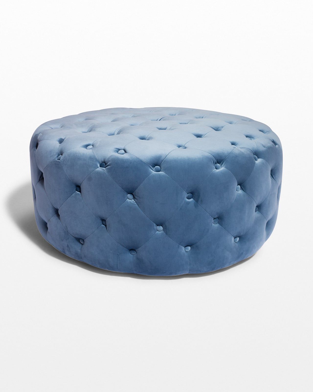 Newest Co083 April Tufted Sky Blue Velvet Round Ottoman Prop Rental (View 8 of 10)