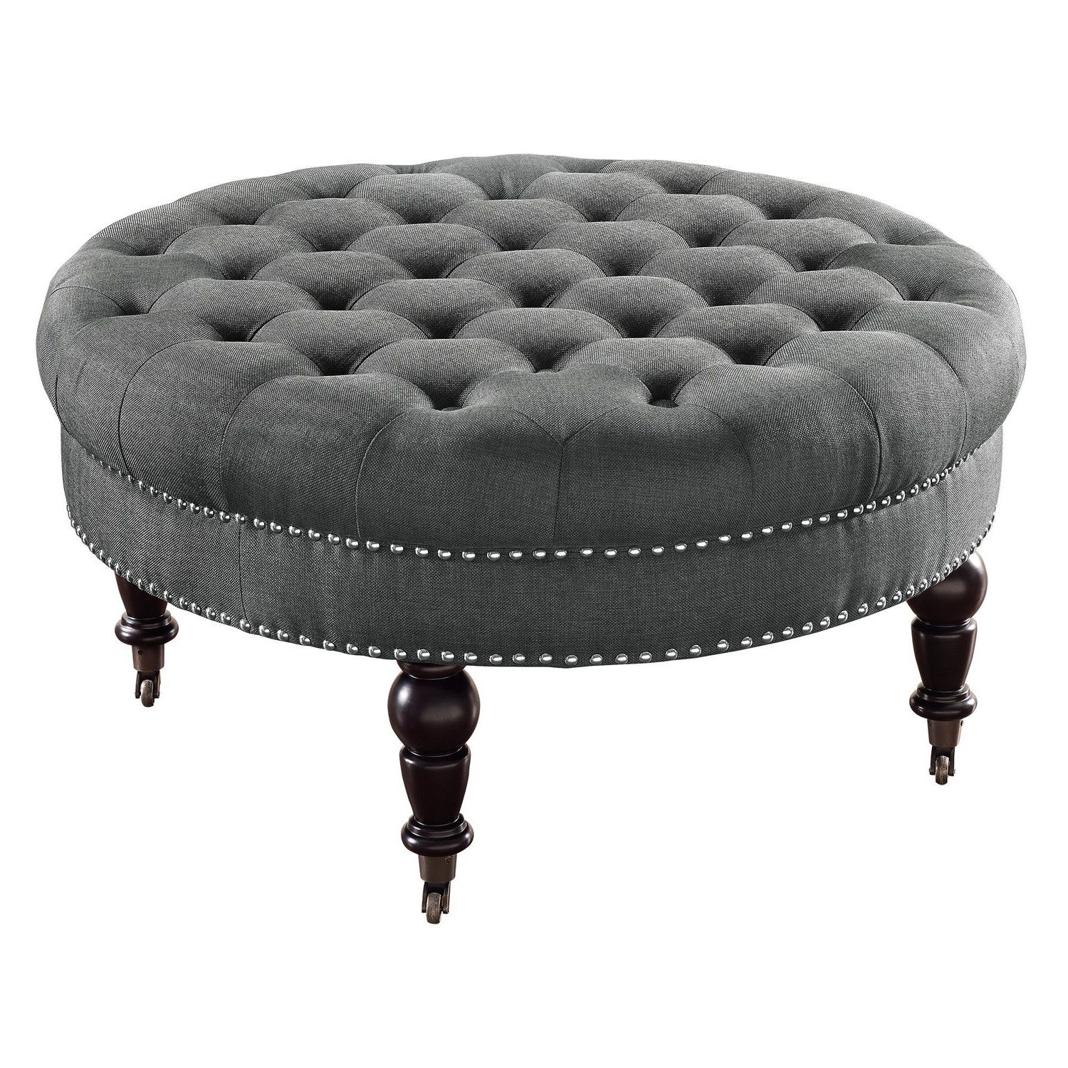 Newest Grey Leather Round Ottoman (View 10 of 10)