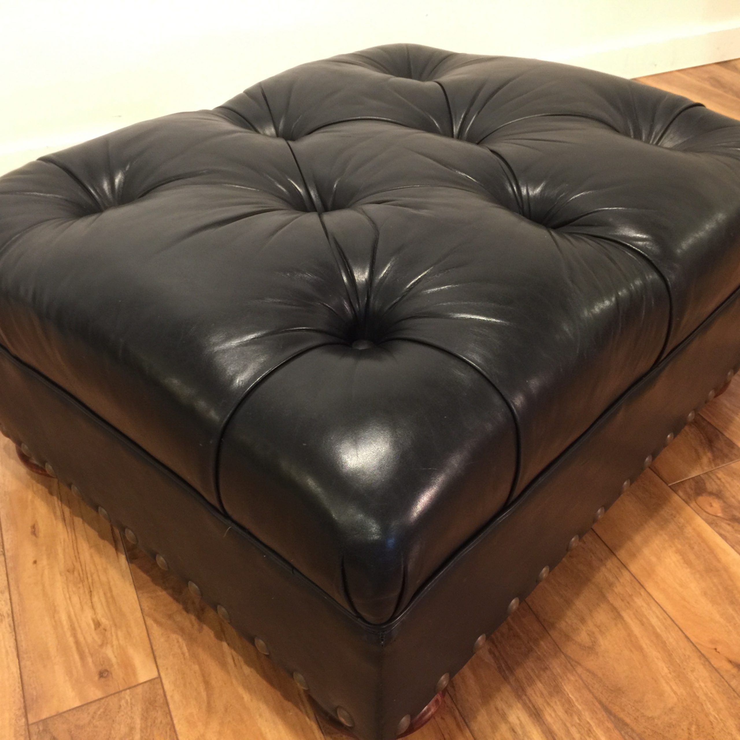 Newest Leather Pouf Ottomans Within Sold – Ralph Lauren Black Leather Tufted Ottoman – Modern To Vintage (View 10 of 10)
