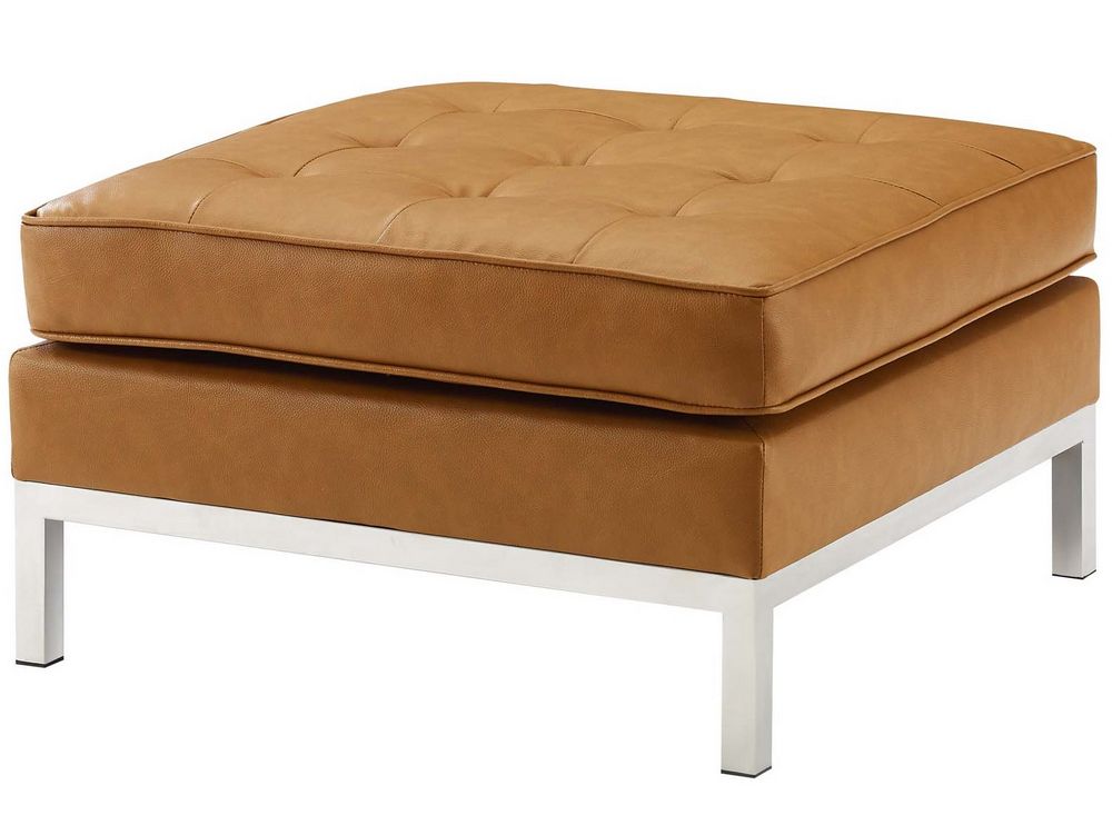 Newest Loft Tan Faux Leather Tufted Square Ottomanmodway In White Leather And Bronze Steel Tufted Square Ottomans (View 6 of 10)