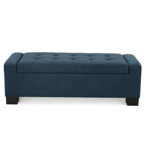 Newest Noble House Guernsey Dark Blue Fabric Storage Bench 299500 – The Home Depot For Dark Blue Fabric Banded Ottomans (View 1 of 10)