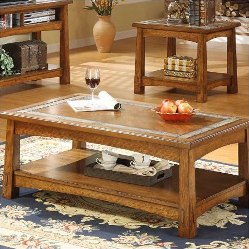 Newest Rustic Bronze Patina Coffee Tables For Riverside Craftsman Home Rectangle Coffee Table In Americana Oak Finish (View 7 of 10)