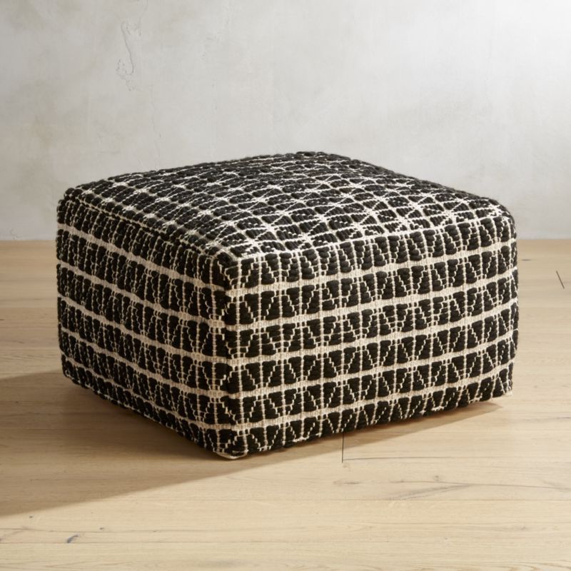 Newest Shop Handwoven Triangle Black And White Pouf (View 1 of 10)