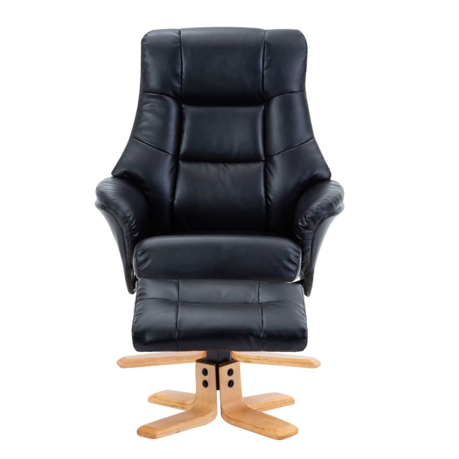 Newest The Bari – Faux Leather Swivel Recliner Chair & Footstool In Black Intended For Black Faux Leather Swivel Recliners (View 5 of 10)