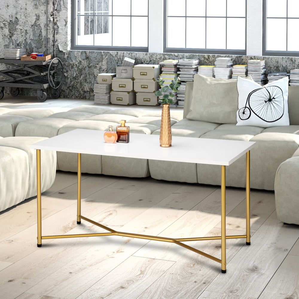 Newest Veryke Coffee Table, Mdf Metal Legs Cocktail Table For Living Room In Cream And Gold Coffee Tables (View 8 of 10)