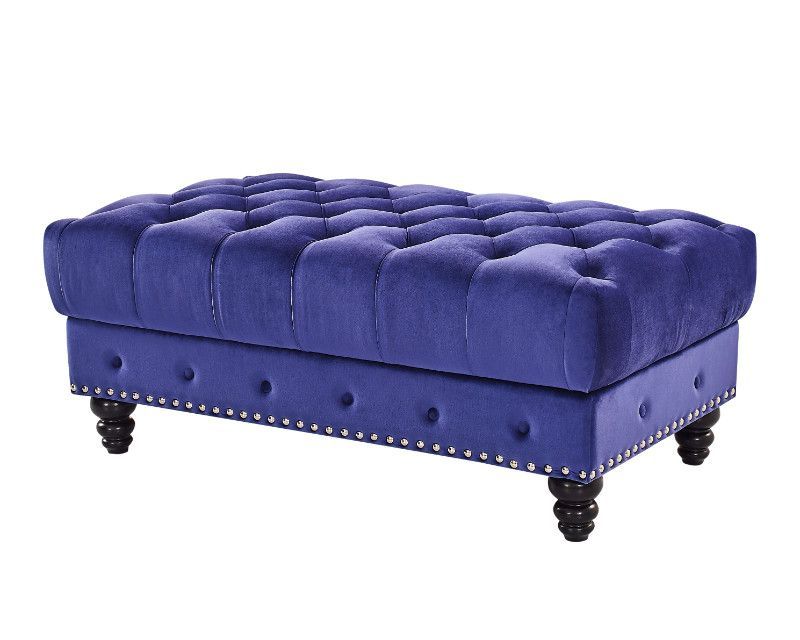 Oah D1017 Uranda Blue Velvet Like Fabric Ottoman Tufted Accents Turned Pertaining To Recent Blue Fabric Tufted Surfboard Ottomans (View 9 of 10)
