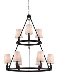 Oil Rubbed Bronze Lismore 9 Light 2 Tier Chandelier With Ivory Fabric With Widely Used Beige And Light Pink Ombre Cylinder Pouf Ottomans (View 9 of 10)