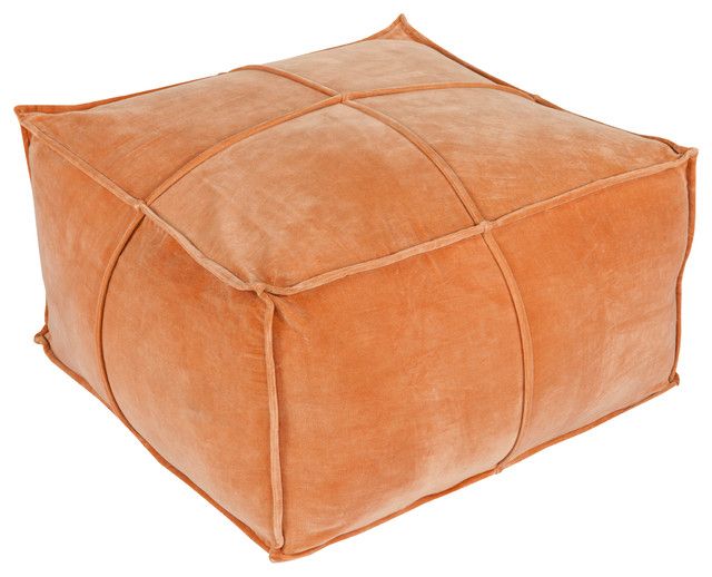 Orange Fabric Modern Cube Ottomans Pertaining To Most Current Cotton Velvet Cube Pouf, Burnt Orange – Contemporary – Footstools And (View 4 of 10)