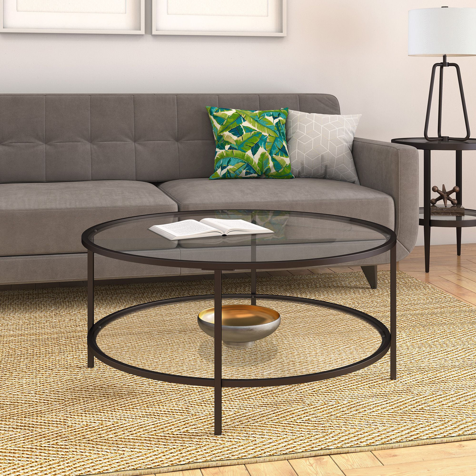 Orwell Coffee Table In Blackened Bronze With Glass Shelf – Walmart Inside Well Liked 3 Piece Shelf Coffee Tables (View 3 of 10)
