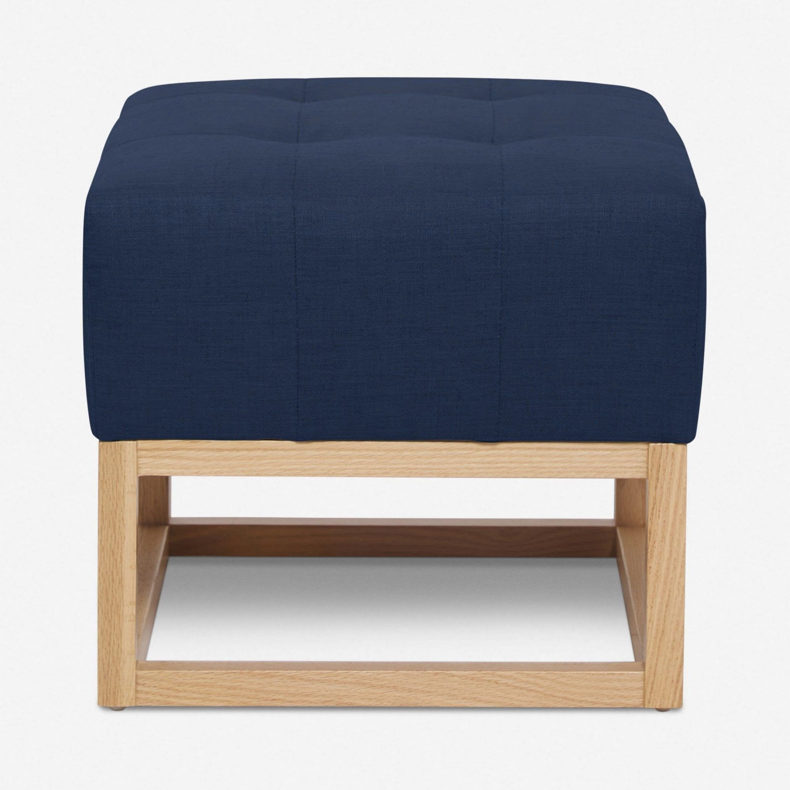 Ottoman, Linen Ottoman In Dark Blue And Navy Cotton Pouf Ottomans (View 2 of 10)