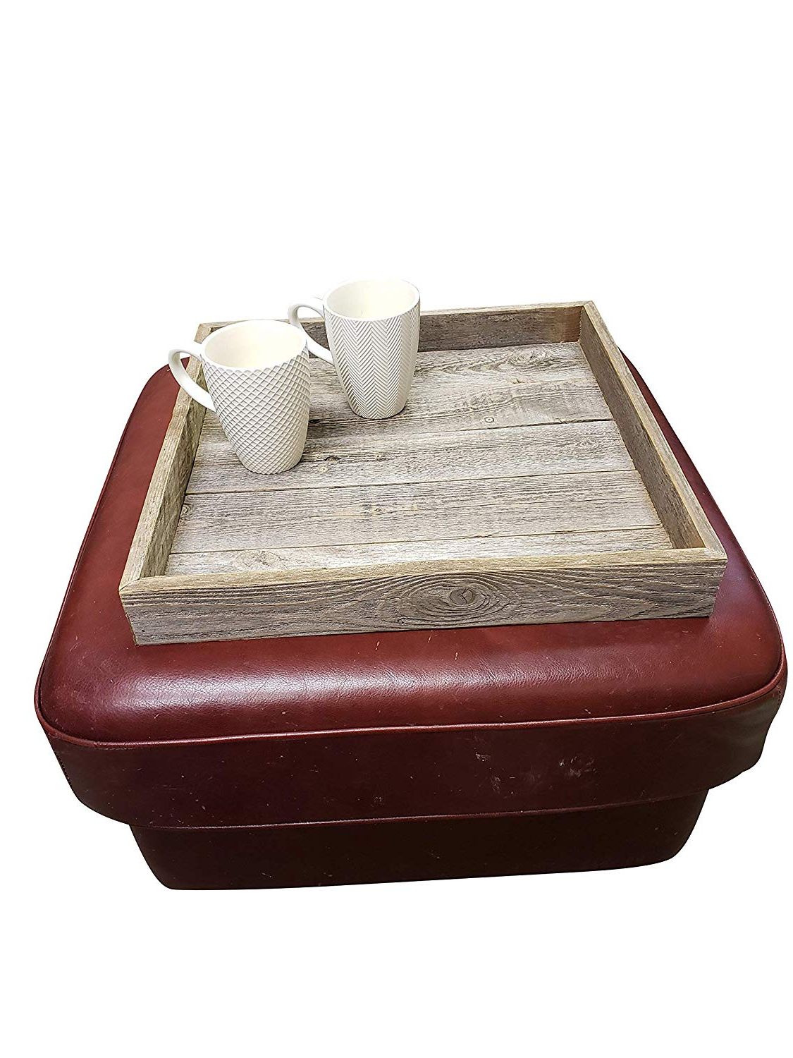 Ottoman Tray Made With Rustic Reclaimed Wood – Large Square Design For Inside Famous Weathered Wood Ottomans (View 3 of 10)