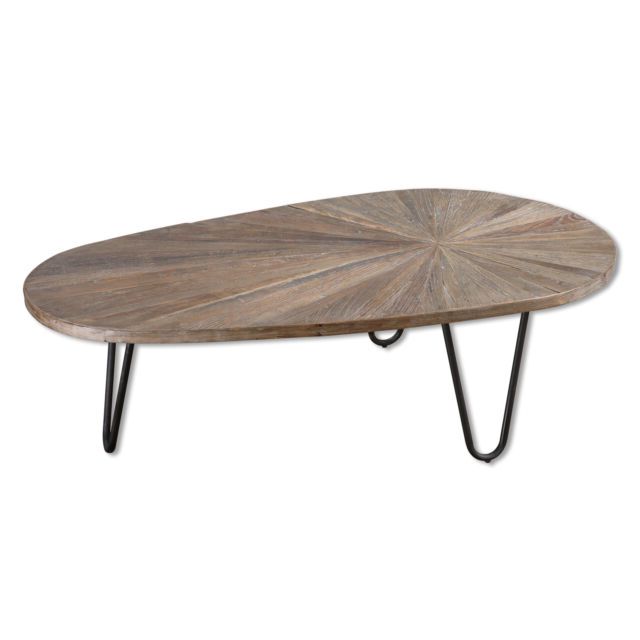 Oval Aged Black Iron Coffee Tables Within Favorite Mid Century Modern Oval Recycled Wood Iron Coffee Table (View 7 of 10)