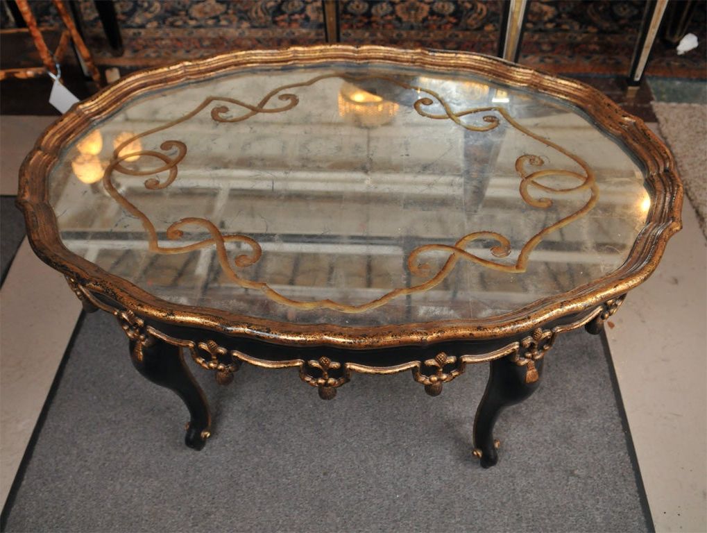 Oval Corn Straw Rope Coffee Tables Within 2020 Oval Shaped Ebony Painted And Etched Glass Coffee Table At 1stdibs (View 6 of 10)