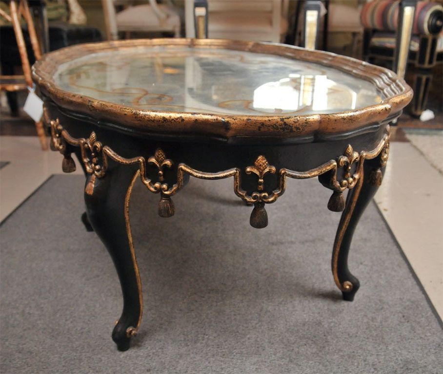 Oval Shaped Ebony Painted And Etched Glass Coffee Table At 1stdibs For Most Popular Oval Corn Straw Rope Coffee Tables (View 1 of 10)