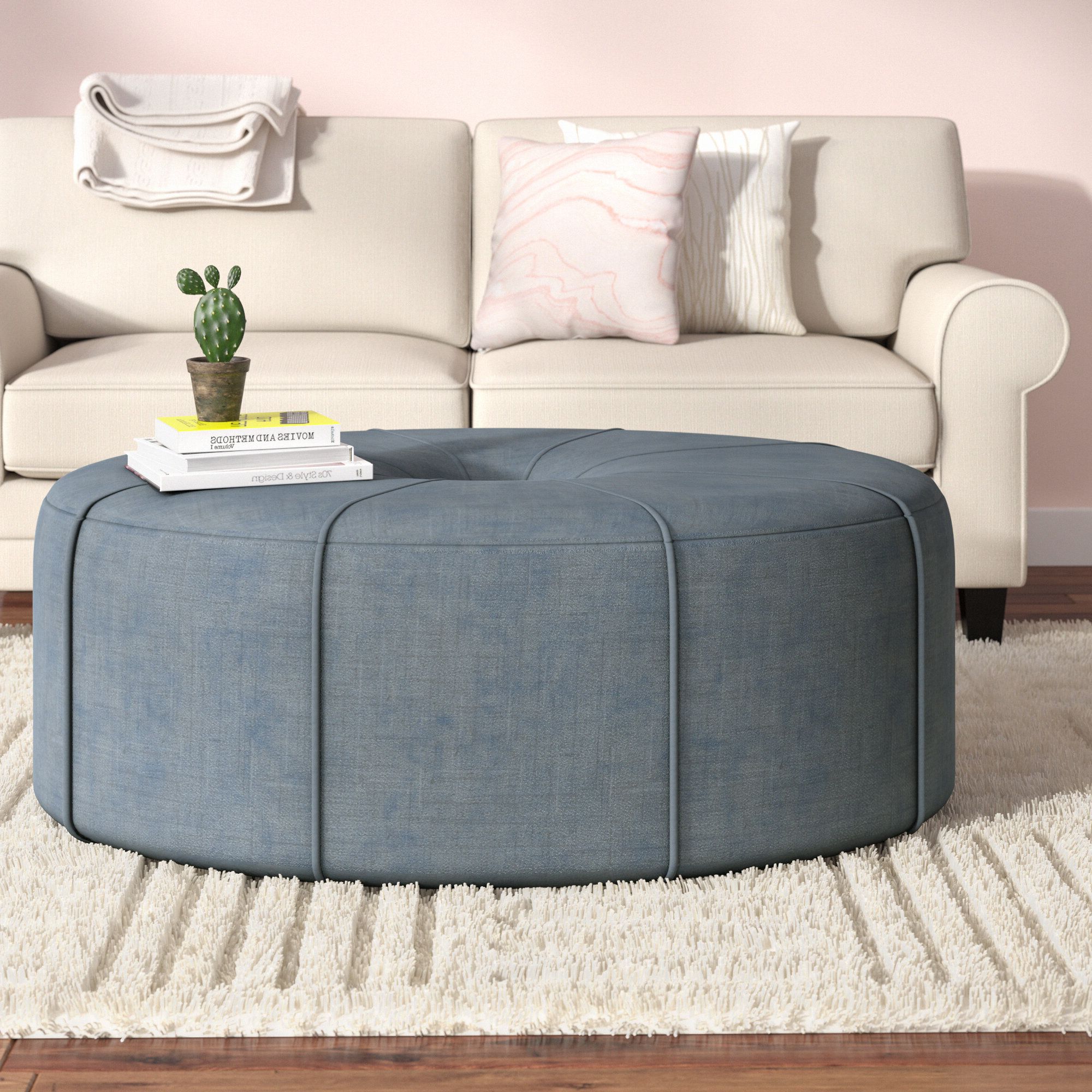Oval Tufted Ottoman Coffee Table : Round Grey Fabric Tufted Coffee Regarding Well Known Gray Fabric Oval Ottomans (View 7 of 10)