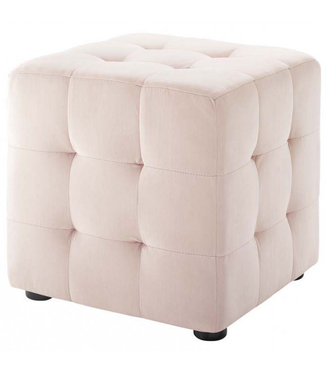 Pink Champagne Tufted Fabric Ottomans Throughout Preferred Light Pink Velvet Tufted Cube Footstool Ottoman (View 3 of 10)